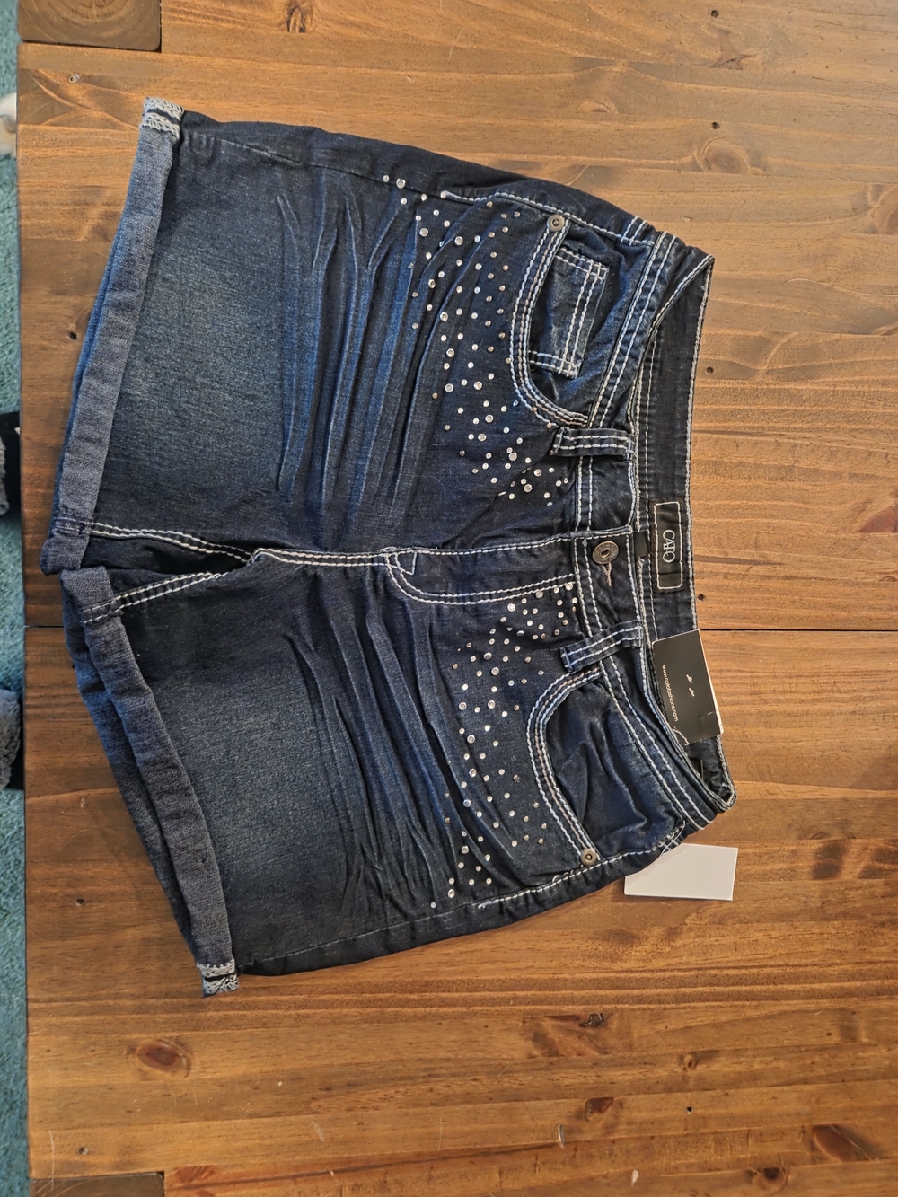 Cato Dark Blue Denim Shorts with Stud Embellishments